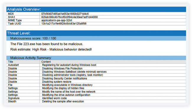 Example for an analysis report 